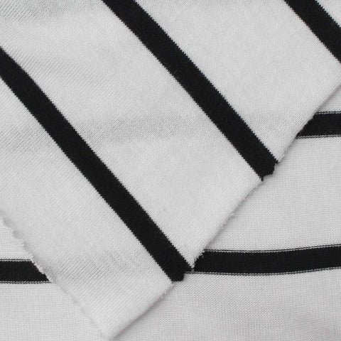 Black Horizontal-Stripe Jersey Knit, Viscose-Poly, 131 gsm