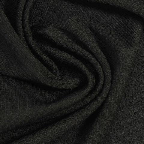 Polyester Stretch Rib Knit Fabric, 283 gsm, 128 cm — Black