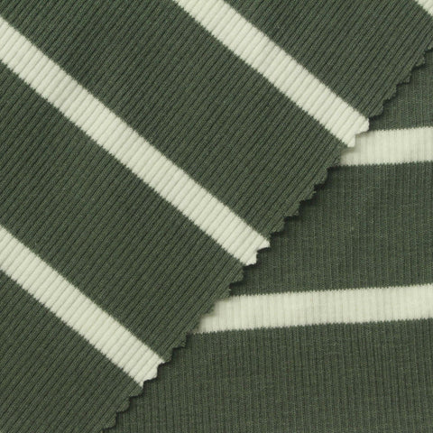 Green Horizontal-Stripe Rib Knit, Cotton-Poly