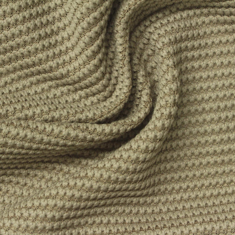 Striped Cotton Polyester Stretch Chunky Knit Fabric, 275 gsm, 155 cm — Khaki