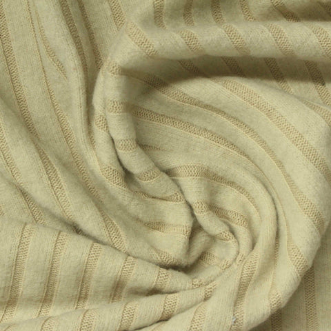 Brushed Polyester Viscose Stretch Rib Knit Fabric, 300 gsm, 160 cm — Khaki