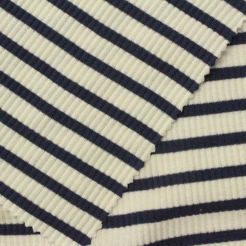 Navy Horizontal-Stripe Rib Knit, 230 gsm