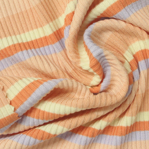 Peach Horizontal-Stripe Rib Knit, Viscose