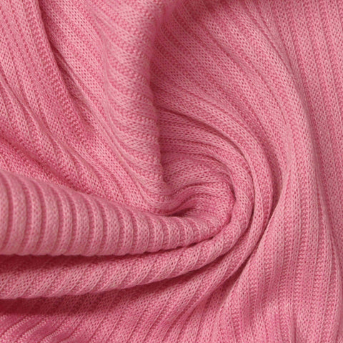 Brushed Polyester Stretch Rib Knit Fabric, 270 gsm — Pink