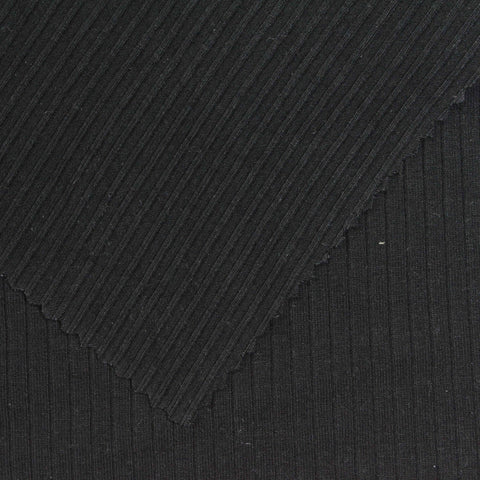 Viscose Stretch Rib Knit Fabric, 270 gsm, 120 cm — Black