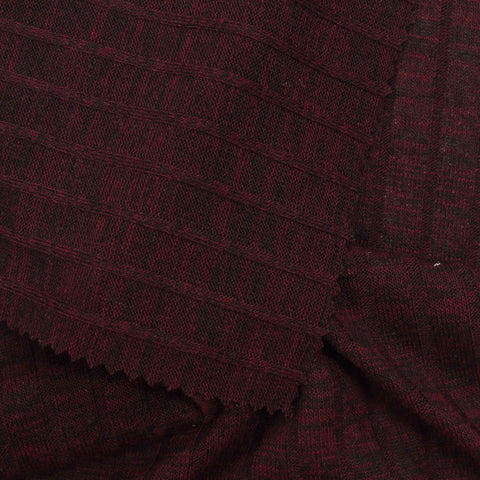 Dark Red Marl Rib Knit, Poly-Viscose, 189 gsm