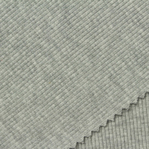 Heather Cotton Polyester Stretch Rib Knit Fabric, 435 gsm, 132 cm — Grey