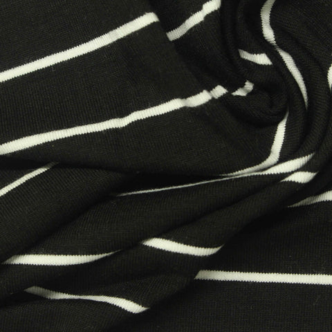 Black Horizontal-Stripe Jersey Knit, Viscose, 235 gsm, 160 cm