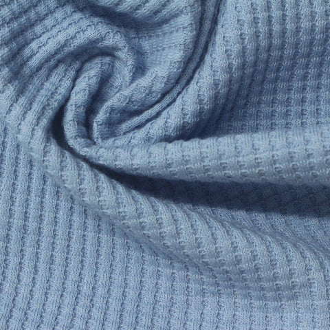 Cotton Polyester Waffle Knit Fabric, 235 gsm, 170 cm — Blue