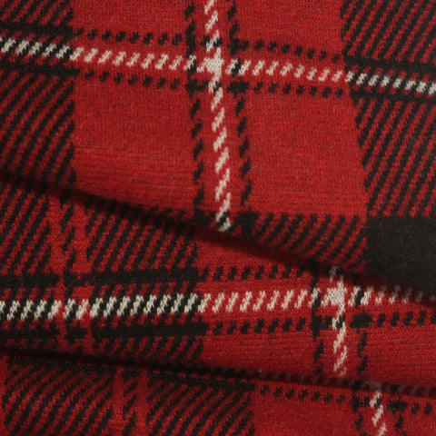 Red Plaid Interlock Knit, Poly-Viscose, 300 gsm