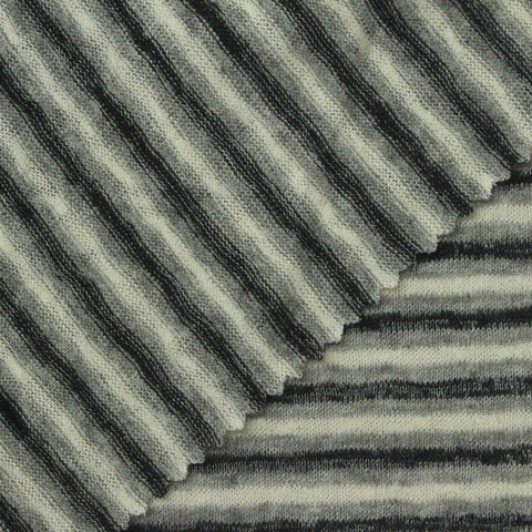 Grey Horizontal-Stripe Jersey Knit, Cotton-Poly