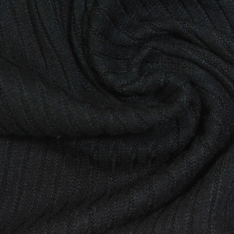 Brushed Polyester Stretch Chunky Knit Fabric, 240 gsm, 165 cm — Black