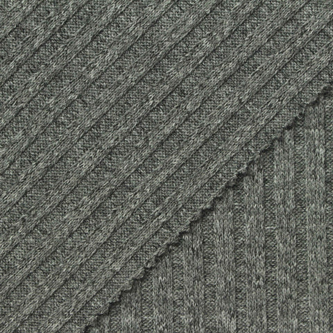 Grey Heathered-Marl Rib Knit, Polyester, 280 gsm