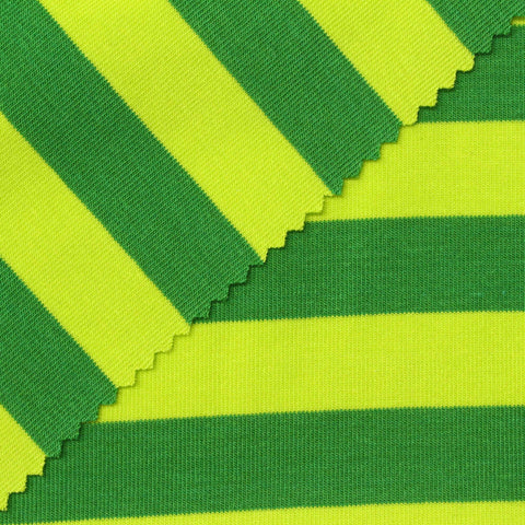 Green Horizontal-Stripe Rib Knit, Viscose-Cotton