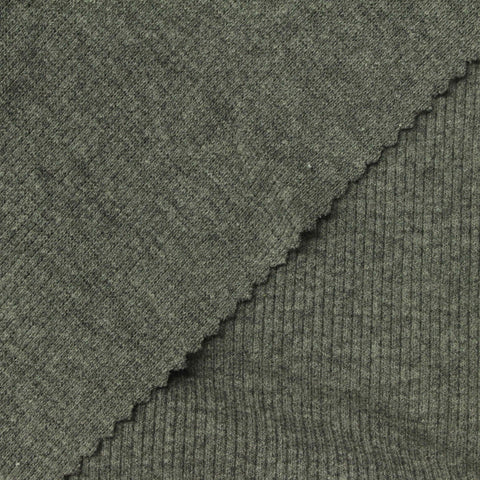 Dark Grey Marl Rib Knit, Poly-Cotton, 330 gsm