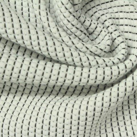 Plaid Polyester Stretch Knit Fabric, 340 gsm, 163 cm — White