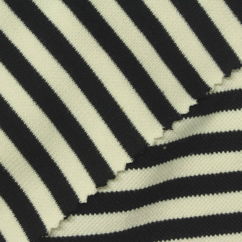 Black Horizontal-Stripe Piqué Knit, Cotton