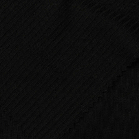 100% Polyester Rib Knit Fabric, 163 gsm, 155 cm — Black