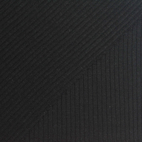 Polyester Viscose Stretch Rib Knit Fabric, 230 gsm — Black
