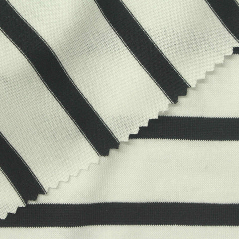 Black Horizontal-Stripe Jersey Knit, Polyester, 230 gsm, 190 cm