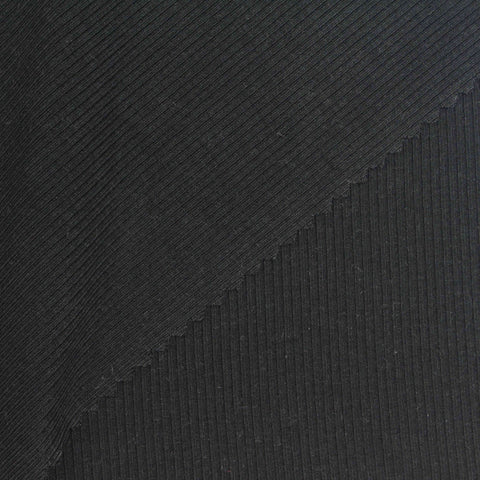 Cotton Viscose Stretch Rib Knit Fabric, 250 gsm, 150 cm — Black
