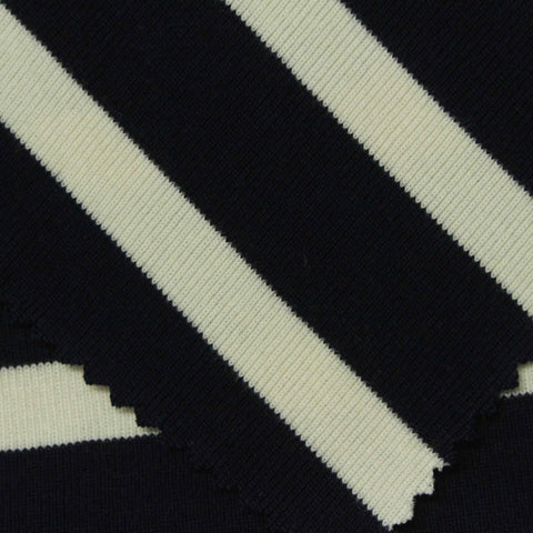 Navy Horizontal-Stripe Knit, Cotton, 340 gsm