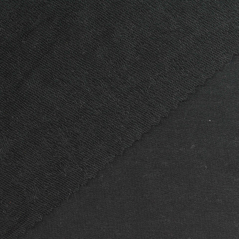 Polyester Viscose Stretch French Terry Fabric, 250 gsm, 165 cm — Black