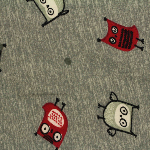 Red Cartoon-Owl Interlock Knit, Polyester