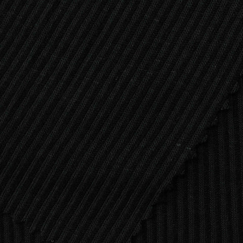 Viscose Polyester Rib Knit Fabric, 170 gsm, 185 cm — Black