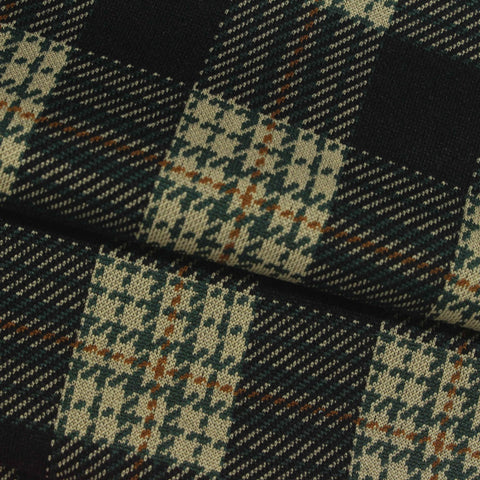 Black Bold-Plaid Interlock Knit, Polyester, 360 gsm