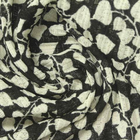 Cream Leaves Rib Knit, Polyester