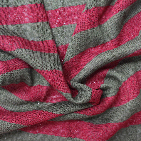 Pink Horizontal-Stripe Pointelle Knit, Viscose-Nylon, 180 gsm