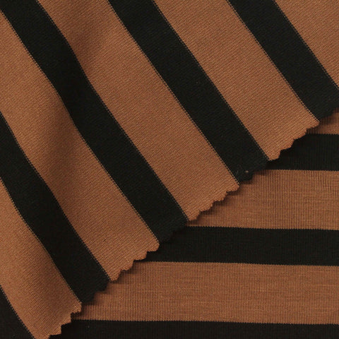 Brown Horizontal-Stripe Jersey Knit, Tencel Lyocell-Poly