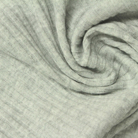 Grey Heather Rib Knit, Cotton-Poly, 170 gsm