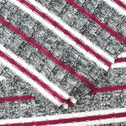 Burgundy Horizontal-Stripe Rib Knit, Poly-Viscose
