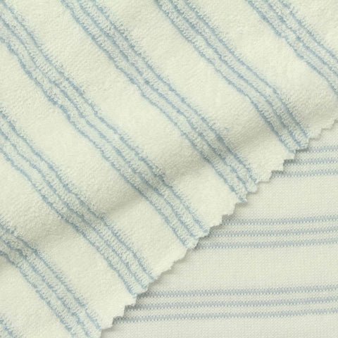 Pale Blue Horizontal-Stripe French Terry, Cotton-Poly