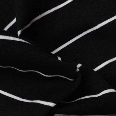 White Horizontal-Stripe Ponte Knit, Viscose-Poly, 247 gsm