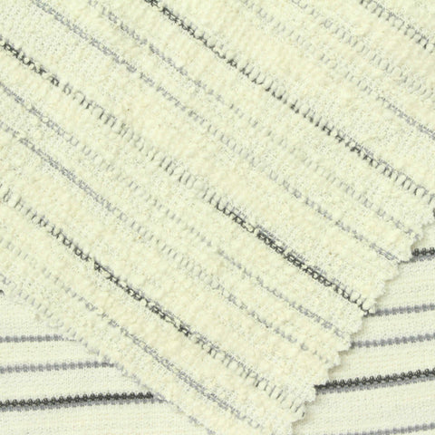 Cream Horizontal-Stripe Jacquard, Cotton-Poly