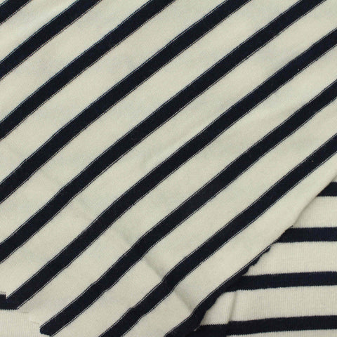Navy Horizontal-Stripe Jersey Knit, Viscose, 160 gsm, 180 cm