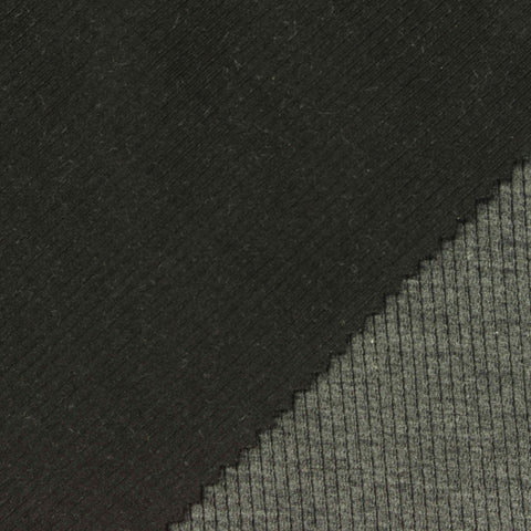 Dark Grey-Green Marl Rib Knit, Poly-Viscose
