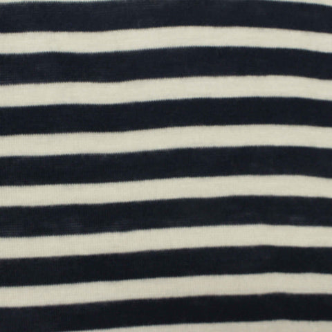 Navy Horizontal-Stripe Jersey Knit, Viscose, 135 gsm
