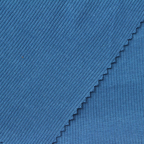 Polyester Cotton Stretch Rib Knit Fabric, 300 gsm, 115 cm — Blue