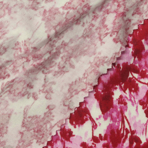 Red Abstract-Floral Jersey Knit, Viscose