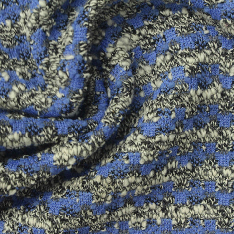 Blue Check Bouclé, Cotton-Poly