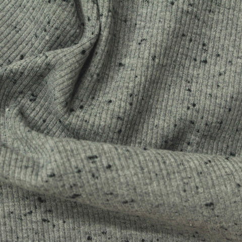 Grey Marl Rib Knit, Polyester, 374 gsm
