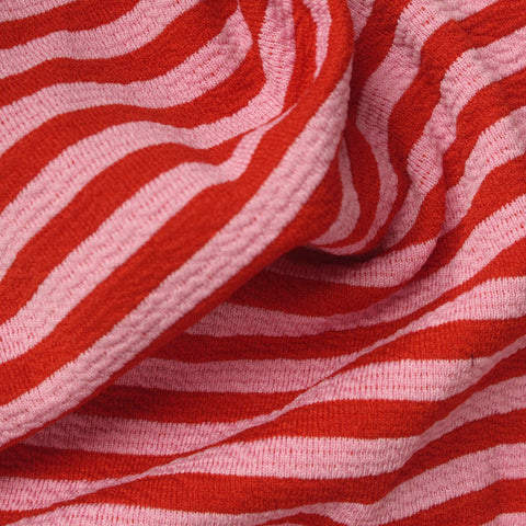 Red Horizontal-Stripe Knit, Polyester, 300 gsm