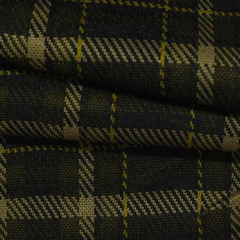 Dark Green Plaid Interlock Knit, Polyester, 270 gsm
