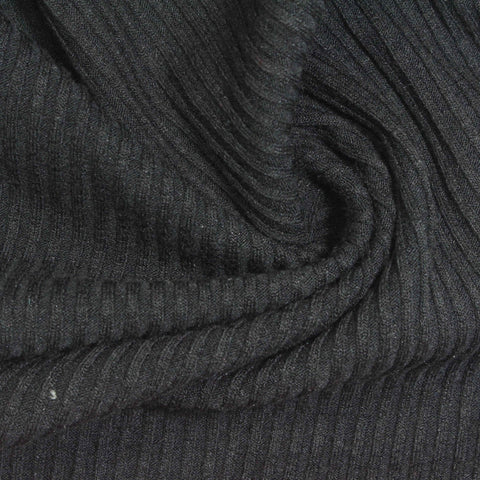 Dark Grey Marl Rib Knit, Poly-Cotton, 275 gsm
