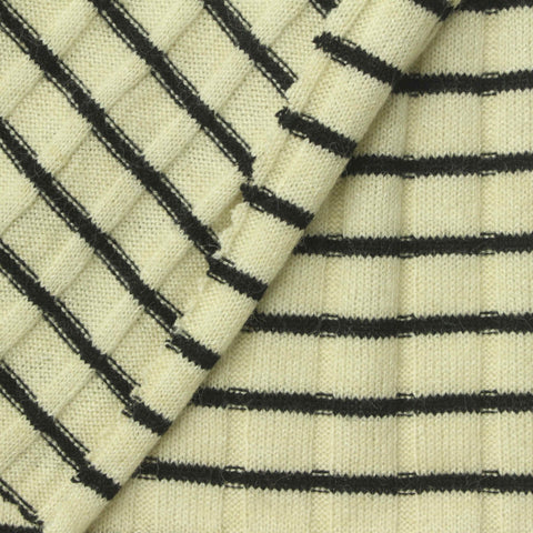 Cream Horizontal-Stripe Rib Knit, Viscose-Poly, 180 gsm