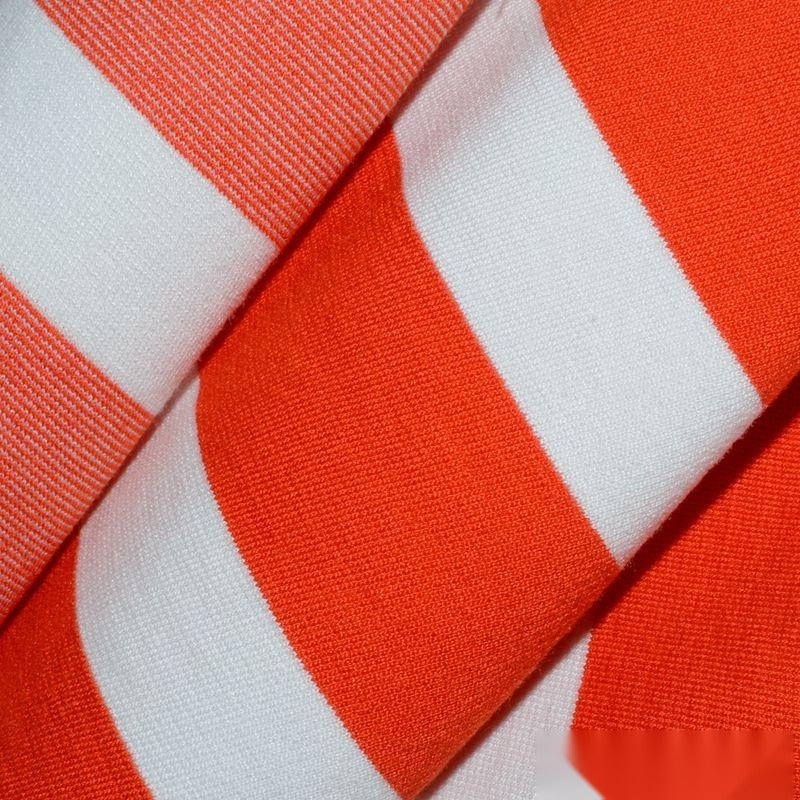 Orange Stripes Ponte Knit, Viscose-Poly